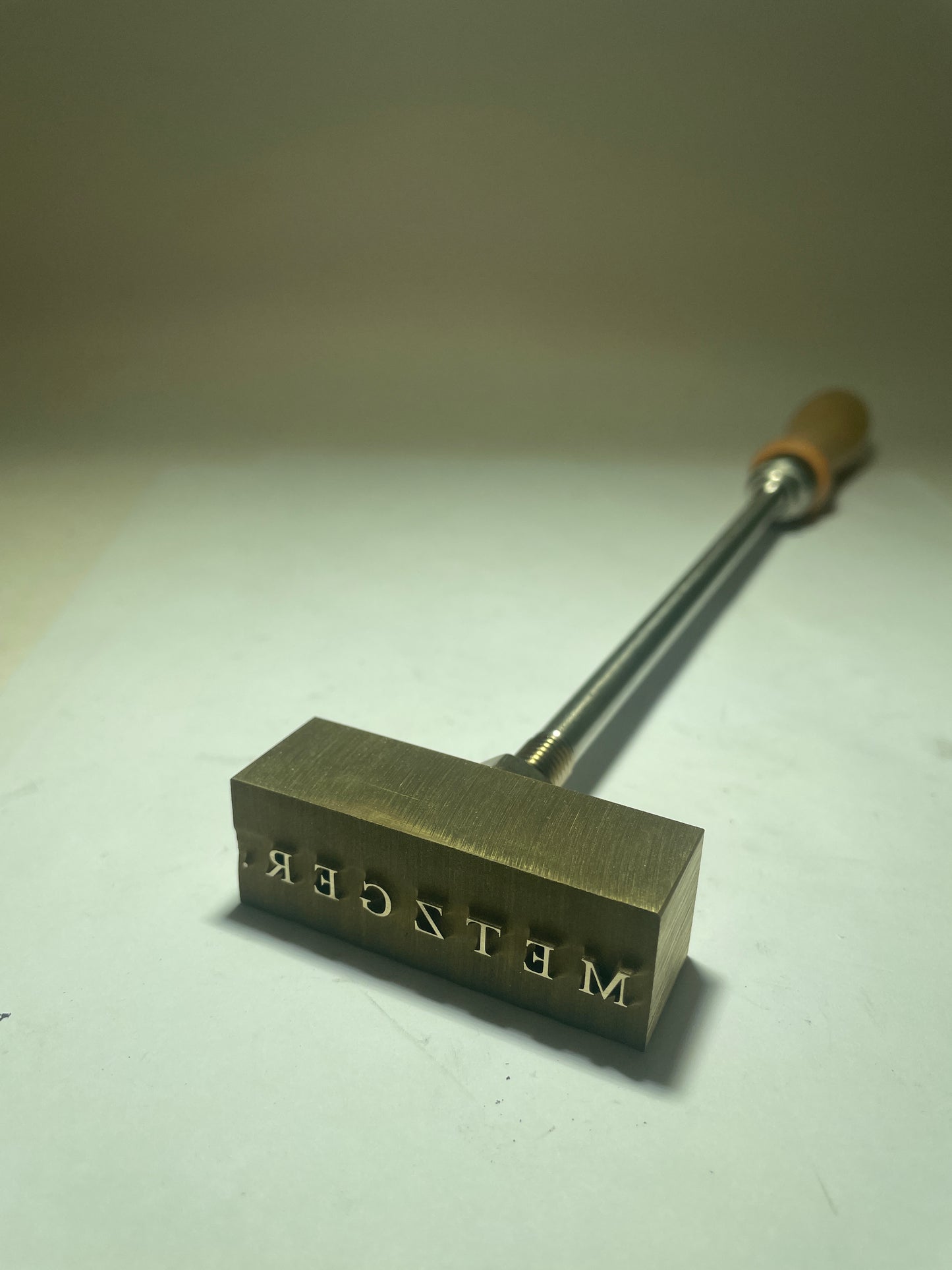 Custom made Brass Branding iron with steel shaft and Hardwood handle- Metzger