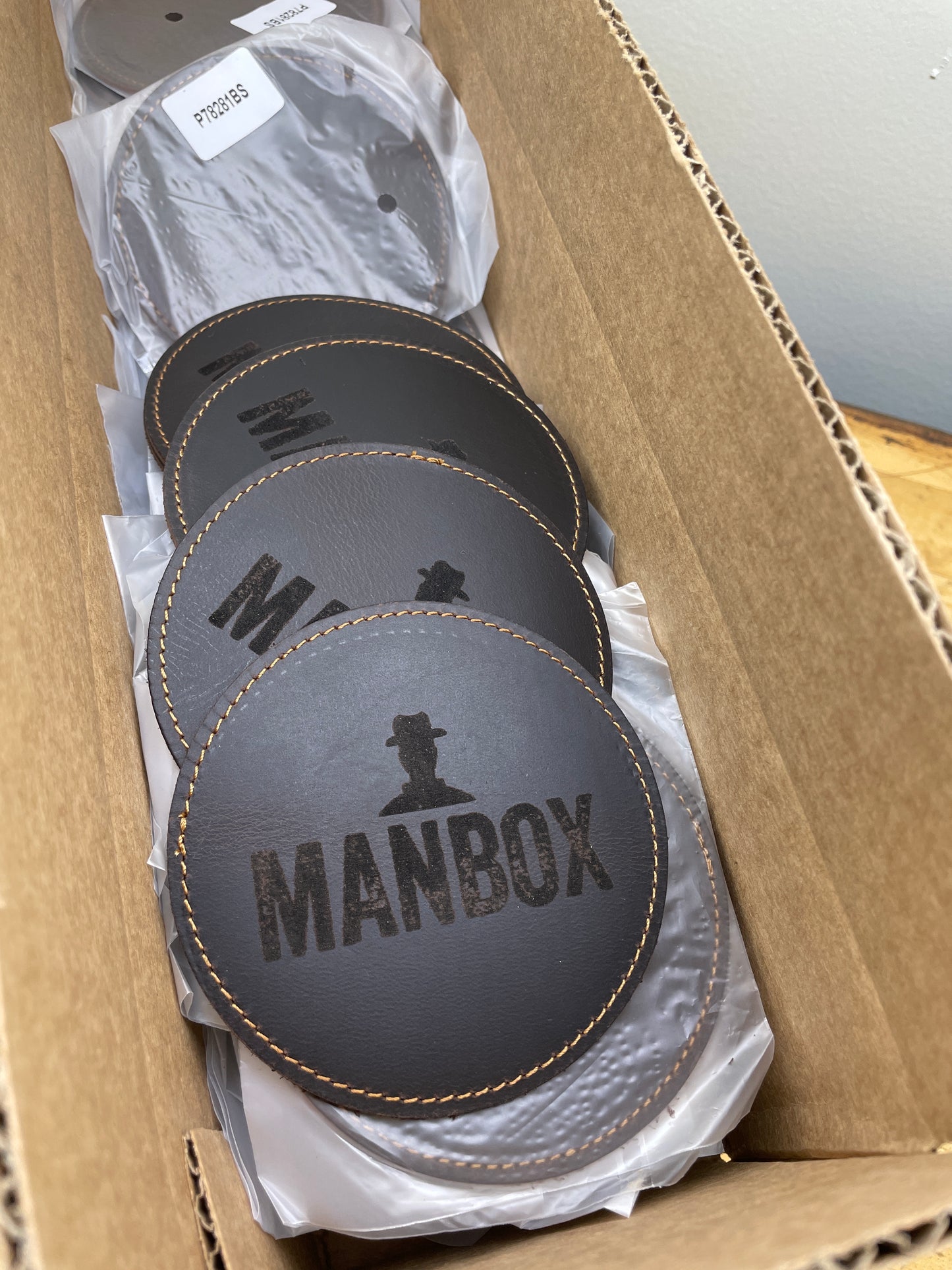 Manbox Genuine Full Grain Leather Coasters - Custom Engraved