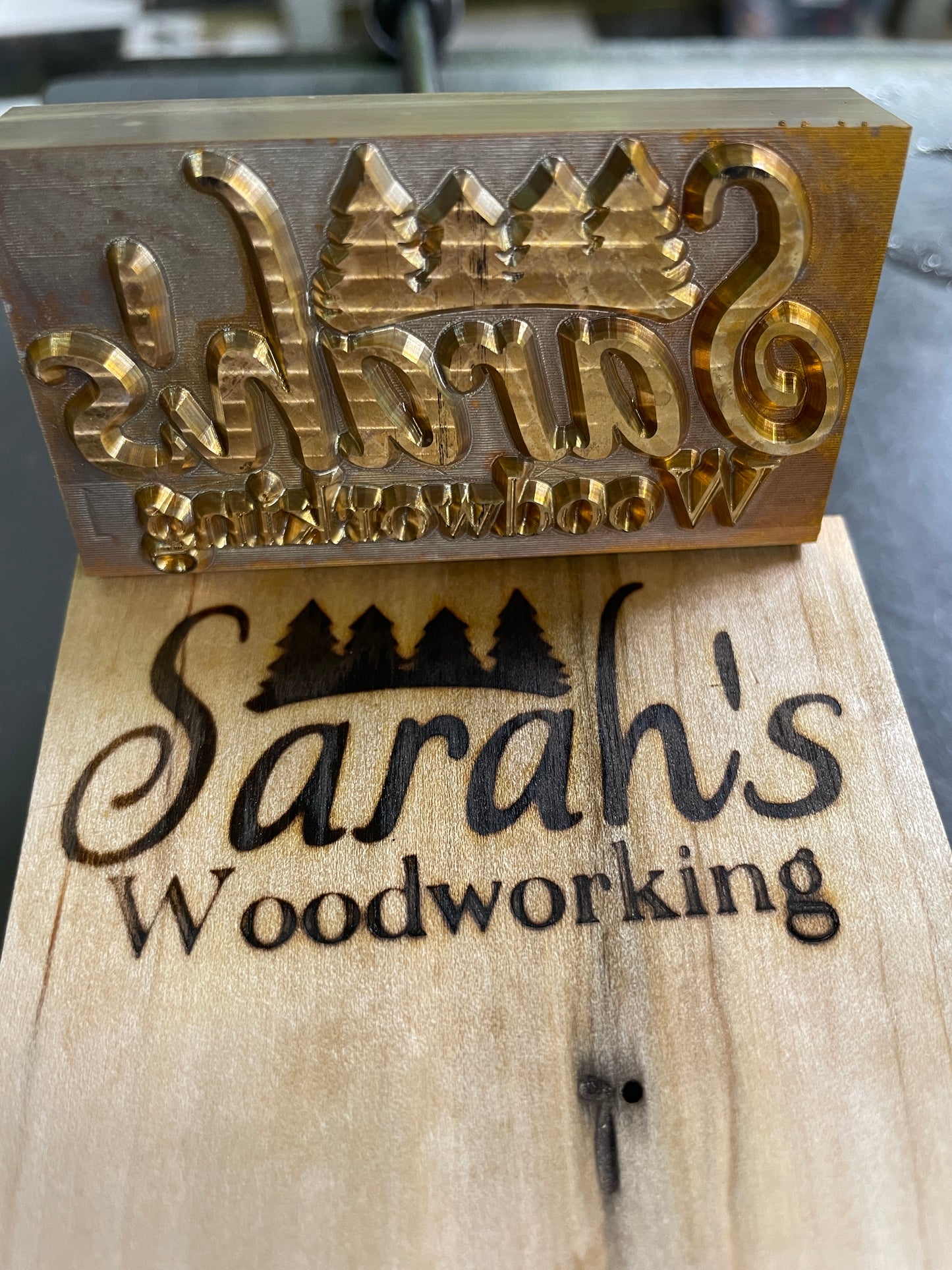 Branding iron and rubber stamp for Sarah’s Woodworking